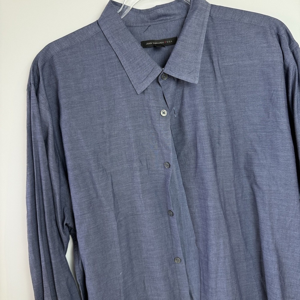 John Varvatos USA Mens XL Button-Up Shirt Blue Long Sleeve Casual $198